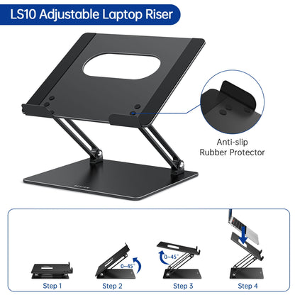 BESIGN LS10 Laptop Stand for Desk, Ergonomic Adjustable Notebook Tablet Stand, Foldable Laptop Riser, Portable Desktop Book Stands, Computer Holder Compatible with 10-14" Laptops, Black