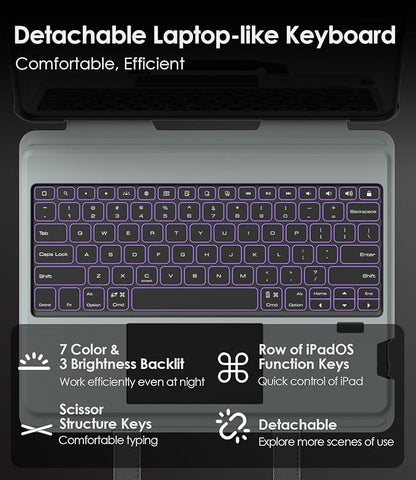 Nillkin Carry Go Keyboard Case for iPad Air 13 inch (M3/M2) with Handle, iPad Pro 12.9 (3rd/4th/5th/6th Gen) Rugged Case with Detachable Keyboard, Magic Trackpad, 7 Colors Backlit, Camera Cover, Black