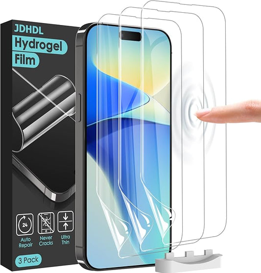 JDHDL 3 Pack Flexible Film Screen Protector for iPhone 16, Non-breakable Soft TPU Hydrogel Film for iPhone 16 Screen Protector Film (NOT Glass)