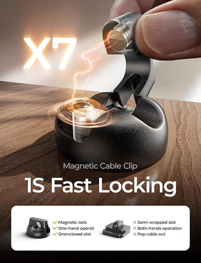 12-Pack Magnetic Cable Clips [1S Snap-On] Cord Holder, LISEN Office Desk Organizers and Accessories with 4 Extra Strong Adhesive Pads, Wire Organizer for Nightstand, Home, Wall, Car, Desktop