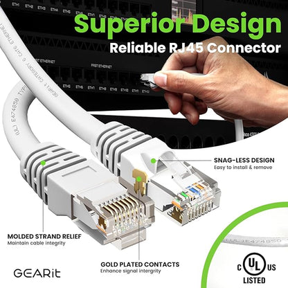 GEARit Cat 6 Ethernet Cable (100-Pack 2 Feet) Cat6 Network Patch, 10Gbps, RJ45, Snagless Cord, Gold-Plated Connectors, Internet for PC, TV, Tablet, Router, Printer, Servers, IT Data Center - White
