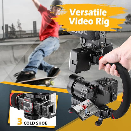 Zeadio Camera Smartphone Stabilizer, Handle Grip Handheld Video Rig, Compatibility with All Camera, Camcorder, Action Camera, DSLR and for All iPhone and Android Smartphones