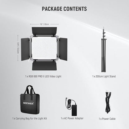 NEEWER Upgraded RGB LED Studio Video Light with Tripod Stand, App Control 50W 7000Lx CRI97+ 3200-5600K Dimmable Panel Key Lighting Kit for Game Streaming YouTube Recording Photography, RGB660 PRO II