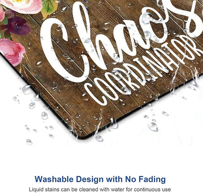 Mouse Pad, Chaos Coordinator Quotes Vintage Watercolor Floral Mouse Pad, Square Waterproof Mouse Pad Non-Slip Rubber Base MousePad