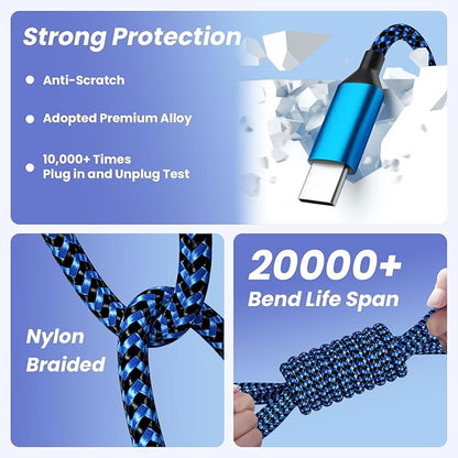 Multi Charging Cable(3Pack 4FT), 3 in 1 Charging Cable for Multiple Devices, USB-A Multi Charger Cord with Type-C, Micro USB and IP Port for iPhone 16/15/14/13/iPad/Android/Tablets and More