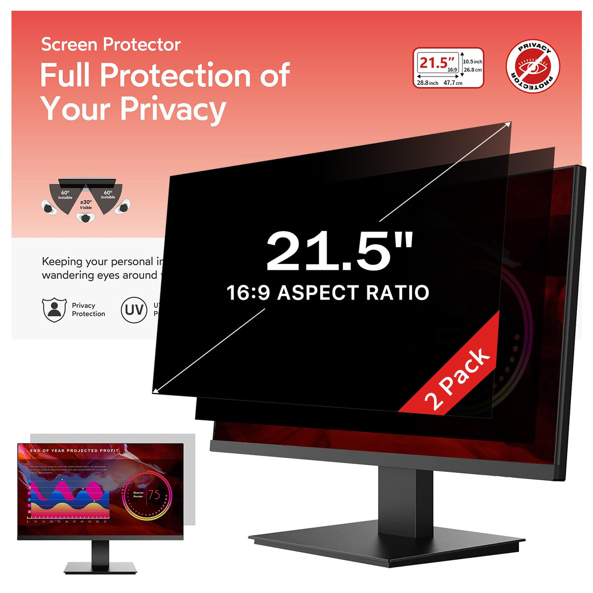 bersem 2 Pack 24 Inch Computer Privacy Screen for 16:9 Ratio Monitors