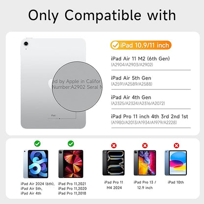HOU iPad Air 11 Case with Keyboard (M3 2025, M2 2024) Detachable Rotatable Magnetic Full Protection Case, 7-Color Backlight, Touchpad, Elastic Pen Holder for iPad Pro 11 (4th-1st) & Air (5/4th)–White