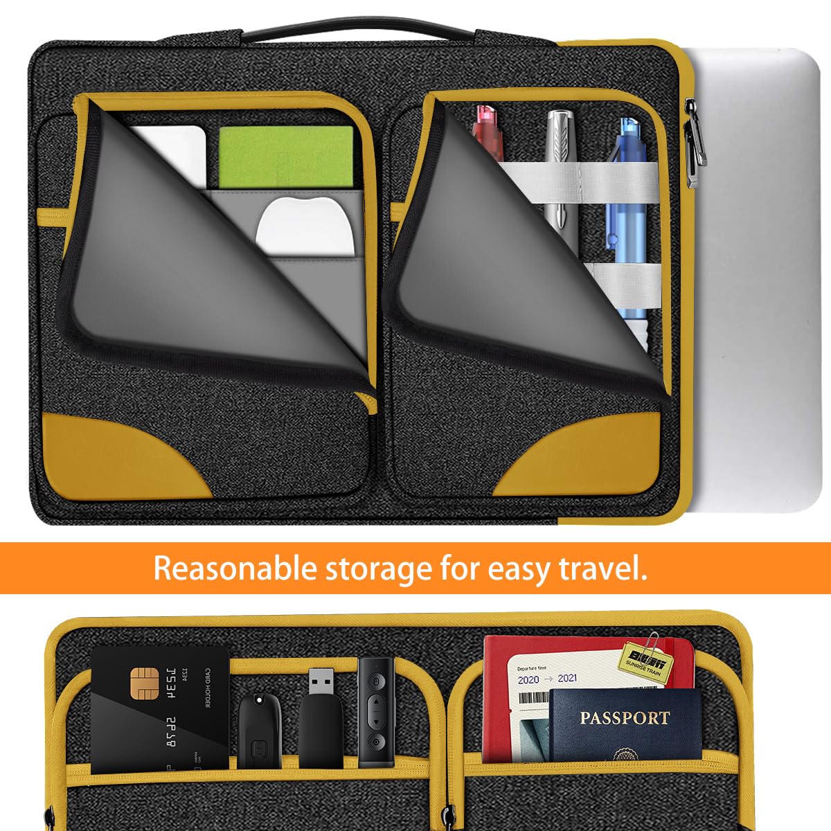 Hseok Laptop Case 15 15.6 16 inch Sleeve with Handle and Hidden Straps,Compatible with MacBook Neo 16",MacBook Pro Air 16" 15", 360°Protective PC Briefcase with 4 Pockets for Accessories,Yellow