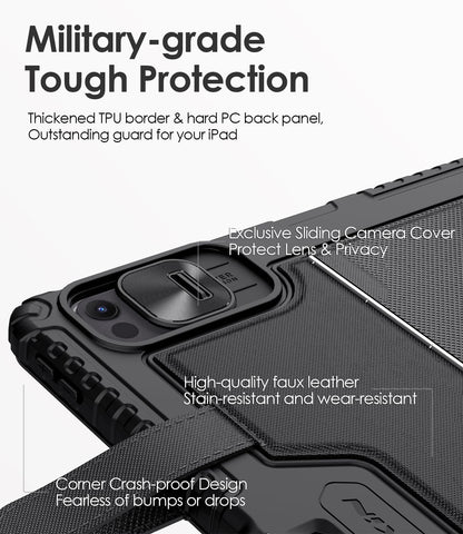 Nillkin Carry Go Keyboard Case for iPad Pro 13 inch (M5, 2025/M4,2024) with Handle, Rugged Case with Detachable Keyboard for iPad Pro 13", Magic Trackpad, 7 Colors Backlit, Portrait/Landscape, Black