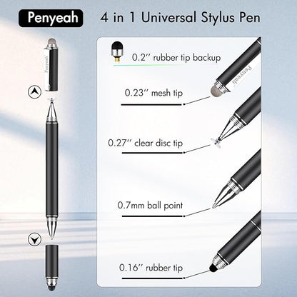 Penyeah Stylus Pen, 4 in 1 Disc Stylus Pens for Touch Screens, High Precision and Sensitivity Universal Capacitive Stylus, Stylist for Tablets,iPhone,iPad,Laptops with 4 Replacement Tips - Black