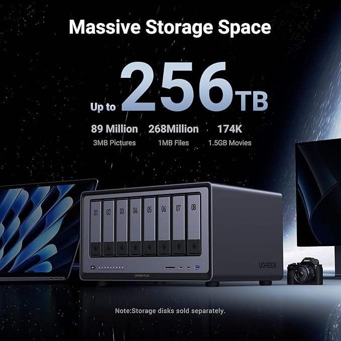 UGREEN NASync DXP8800 Plus 8-Bay Desktop NAS, Intel i5 1235u 10-Core CPU, 8GB DDR5 RAM, 128G SSD, 2X 10GbE, 2X M.2 NVMe Slots, 8K HDMI, 2X TBT4, Network Attached Storage (Diskless)