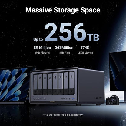 UGREEN NASync DXP8800 Plus 8-Bay Desktop NAS, Intel i5 1235u 10-Core CPU, 8GB DDR5 RAM, 128G SSD, 2X 10GbE, 2X M.2 NVMe Slots, 8K HDMI, 2X TBT4, Network Attached Storage (Diskless)
