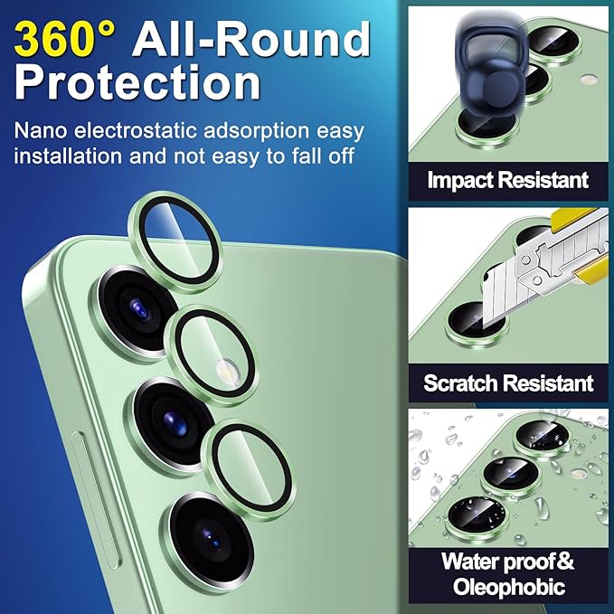 for Samsung Galaxy S25 Plus Camera Lens Protector, Individual Metal Ring Tempered Glass Lens Cover, [Strong Adsorption] Scratch Resistant Ultra-Thin HD Clear Lens Cover, 1 Set-Green