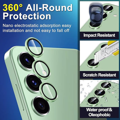 for Samsung Galaxy S25 Camera Lens Protector, Individual Metal Ring Tempered Glass Lens Cover, [Strong Adsorption] Scratch Resistant Ultra-Thin HD Clear Lens Cover, 1 Set-Green