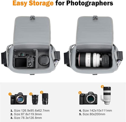 CADeN Camera Bag Case Shoulder Crossbody Bag Compatible for Nikon, Canon, Sony, DSLR SLR Mirrorless Cameras and Lenses (1.0 Grey, Small)