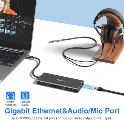 USB C Docking Station Dual Monitor Triple Display Hub Multiple Adapter