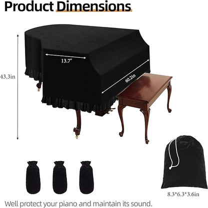 Grand Piano Keyboard Dust Cover, Music Stretchy Dirt Proof Keyboard Cover With Durable Elastic & Cord Lock Must Have Piano Accessories