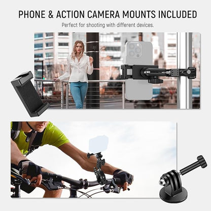 NEEWER Super Clamp with 3" Dual Ballhead Magic Arm, Cold Shoe, 1/4" Threads, Phone/Action Camera Mount Adapter for Desk Tripod Tube Crossbar Gimbal Rods Compatible with SmallRig GoPro DJI, ST83