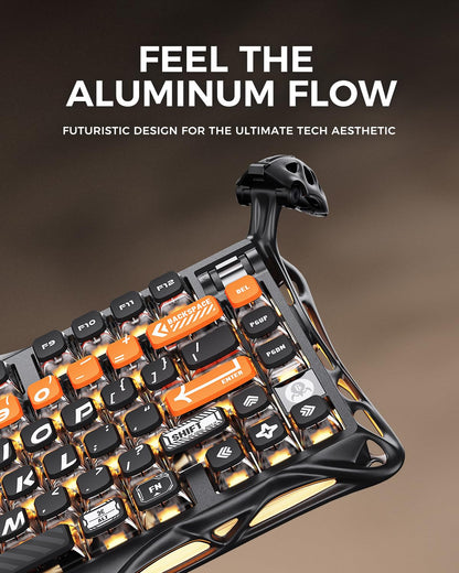 GravaStar Mercury K1 Pro Wireless Mechanical Gaming Keyboard, 75% Layout RGB Custom Keyboard, Aluminum Alloy Matte Black Frame with Phoenix-Inspired Keycaps, Hot-Swappable Linear Switches【CyberFlare】