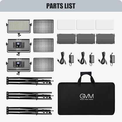 GVM 1500D RGB LED Video Light with Softbox, 75W Video Lighting Kit with Bluetooth Control, 3 Packs Led Panel Light for Photography, YouTube Studio, Broadcasting, 18 Kinds Lighting Scene