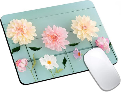 Mouse Pad, Cute Blue Wood Beautiful Flower Mouse Pads for Desk, 9.5" x 7.9" Non-Slip Rubber Base Computer Mousepad with Women, Portable Square Design for Wireless Mouse and Pad Laptop Office & Travel