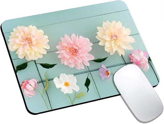 Mouse Pad, Cute Blue Wood Beautiful Flower Mouse Pads for Desk, 9.5" x 7.9" Non-Slip Rubber Base Computer Mousepad with Women, Portable Square Design for Wireless Mouse and Pad Laptop Office & Travel
