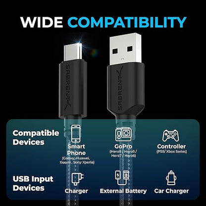 SABRENT [3-Pack 22AWG Premium 3ft USB-C to USB A 3.0 Sync and Charge Cables [Black] (CB-C3X3)