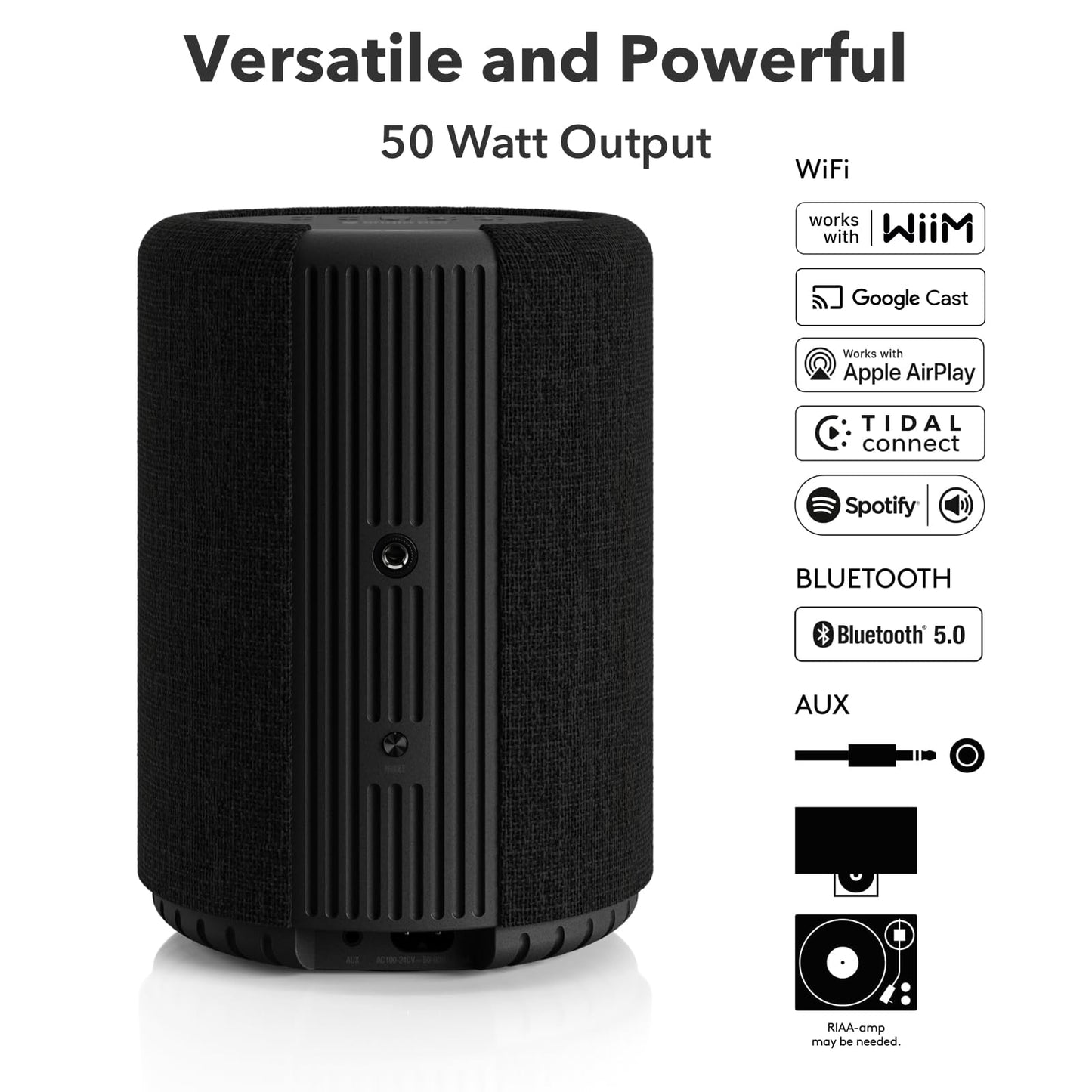 Audio Pro A10 MKII Wireless Multiroom Speaker, WiiM Edition | High Fidelity, Bluetooth, WiFi | Compatible with AirPlay 2, Google Cast, Siri, WiiM Home App, Stream Spotify, Tidal & More, Black