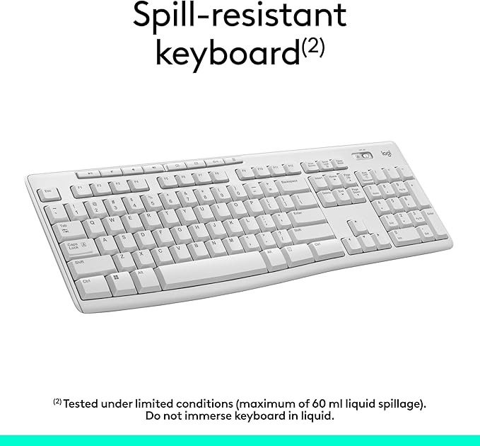 Logitech MK270 Wireless Keyboard and Mouse Combo for Windows, 2.4 GHz, 8 Multimedia Keys, PC, Laptop, Wireless Keyboard Compact Mouse Combo - White