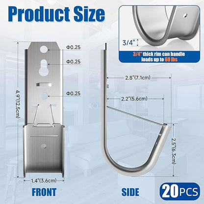 20 Pack J Cable Hook with Retainer Clip, 2-Inch Heavy Duty Wall Mount J-Hooks,J-Hook for Hanging Cable & Wire,Cable Hooks for Structured Cabling and Cable Management
