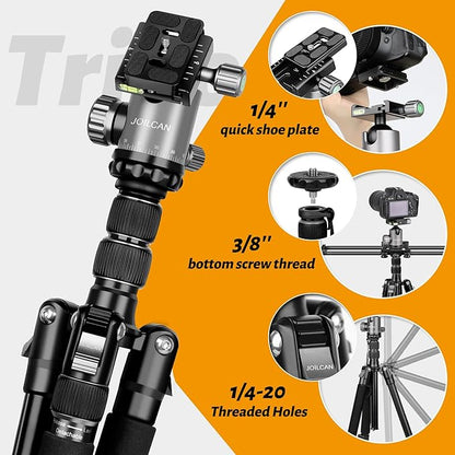 JOILCAN Tripod for Camera, 81" Aluminum Camera Tripod Monopod, Heavy Duty Travel Tripods for Spotting Scope Binoculars Laser Level, Payload 35Lb