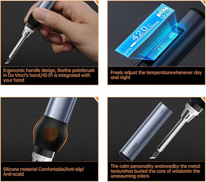 FNIRSI Soldering Iron Kit, DC/PD(96W/65W) Mini Digital Soldering Iron, 180-780℉ Fast Heating, 6 Soldering Tips, Digital OLED Screen Display, Auto Sleep (With Power Adapter)