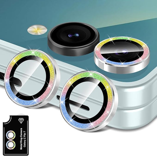 Avocase for Samsung Galaxy Z Flip 7 Camera Lens Protector, Individual Metal Ring Tempered Glass Lens Cover, [Strong Adsorption] Scratch Resistant Ultra-Thin HD Clear Lens Cover, 1 Set-Colorful Sparkly