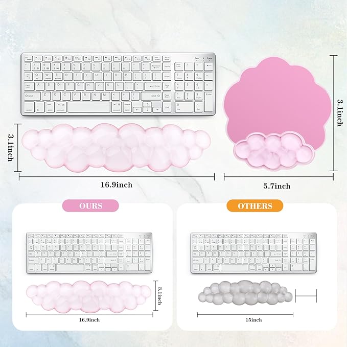 Gel Cloud Keyboard and Mouse Wrist Rest, Cute Wrist Support and Arm Support Rest for Typing Pain Relief，Suitable for Office/Computer/Laptop/Gaming Set-Pink