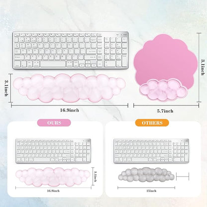 Gel Cloud Keyboard and Mouse Wrist Rest, Cute Wrist Support and Arm Support Rest for Typing Pain Relief，Suitable for Office/Computer/Laptop/Gaming Set-Pink