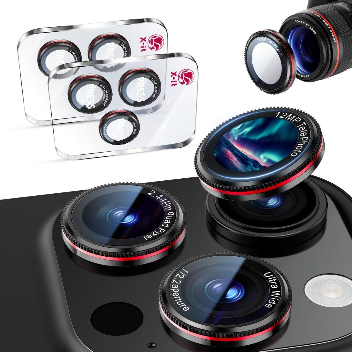 X-it 2-Pack Camera Lens Protector for iPhone 17/16/16 Plus, [Shatterproof & Impact Resistant] 9H High-Alumina Tempered Glass, Anti-Scratch, Dustproof, Strong Adsorption, Case Friendly, Ultra HD Clear