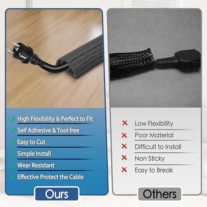 Floor Cord Cover for Wires on Floor Self Adhesive Cord Hider Floor Cable Management Wire Covers for Cords Protector Prevent Cable Trips Cord Cavity W 0.32" x H 0.32", Deep Gray Wood, 20Ft