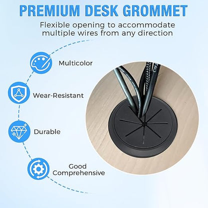 Desk Grommet 2" (50 mm), Desk Hole Cover for Cables Dark Grey, Cable Grommet ABS Plastic, Desk Hole Grommet for Office and Home Table Cable, Detachable & Flexible Cable Cord Organizer-2 Pcs