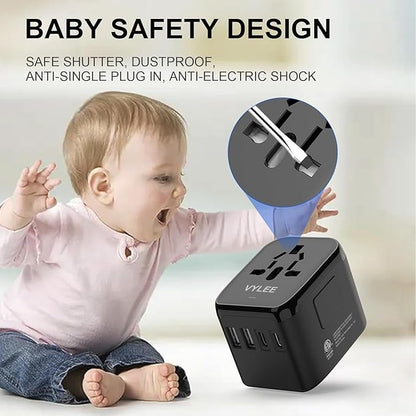 Universal International Power Travel Plug Adapter, 5 in 1 European Travel Plug Adapter W/ 3.5A 2xUSB-A and 2xUSB C Wall Charger and Worldwide AC Outlet for Europe USA UK AUS Asia