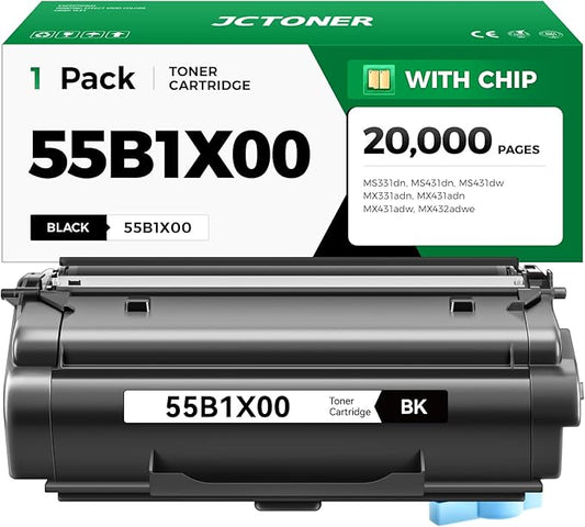 55B1X00 Black Toner Cartridge Extra High Yield with Chip 1-Pack Compatible Replacement for Lexmark MS431dn MS431dw MX431adn MX431adw MX432adwe MS431 MX431 Laser Printer 55B1X00 55B1H00 55B1000 Toner