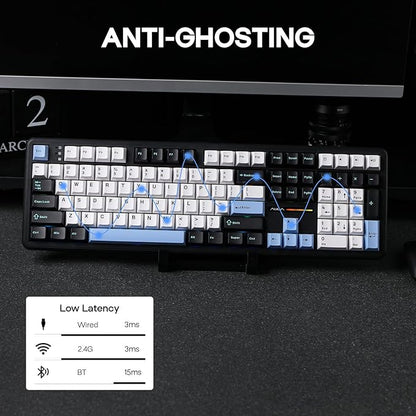 EPOMAKER Aula F108 Wireless Gaming Keyboard, Full Size Mechanical Keyboard with 4000mAh Battery, 108 Hot-Swappable and Programmable Keys, RGB Backlight, for Mac/PC/Android (Blue&White&Black)