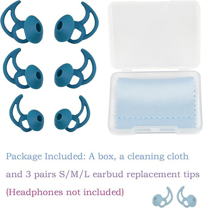 Ear Bud Pads Replacement Ear Tips Silicone Earbud Tips Compatible with Bose Quietcomfort and Sport Headphone Rubber Tips Earbud Covers Eartips 3 Pairs S M L Blue
