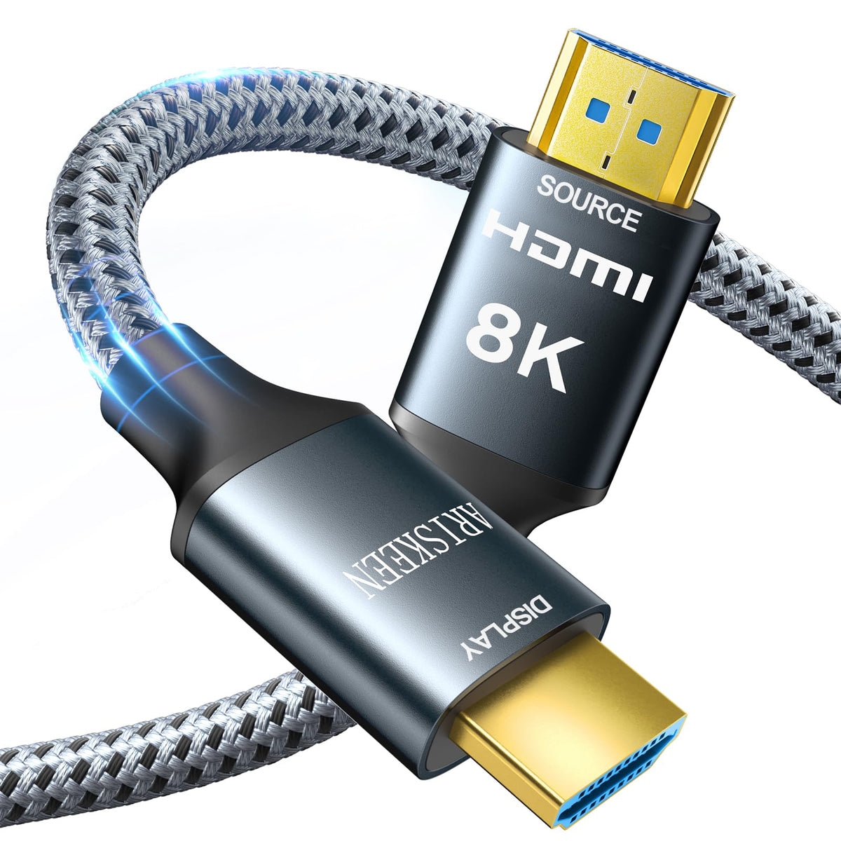 ARISKEEN 8K HDMI Cable 13 FT, 48Gbps High Speed HDMI 2.1 Cable, 8K 60Hz, 4K 120Hz 144Hz Braided HDMI Cord - 13 Feet