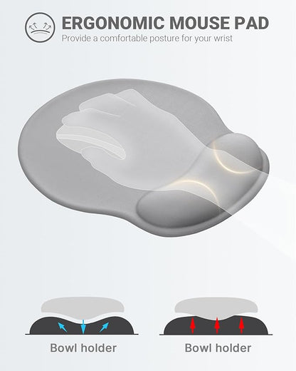 Ergonomic Mouse Pad Wrist Support, Comfortable Mouse Pad Wrist Rest, Relieve Wrist Pain Gel Mouse pad, Non-Slip Rubber Base Mousepad for Laptop, Computer, Prefect for Office & Home(Gray