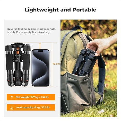 K&F CONCEPT Mini Desktop Tripod, 20.5''/ 52cm Compact Desk Tripod with 360 Degree Ball Head, 1/4 inch Quick Release Plate for Camera Video Camcorder, Load up to 13.22 lbs/6 KG