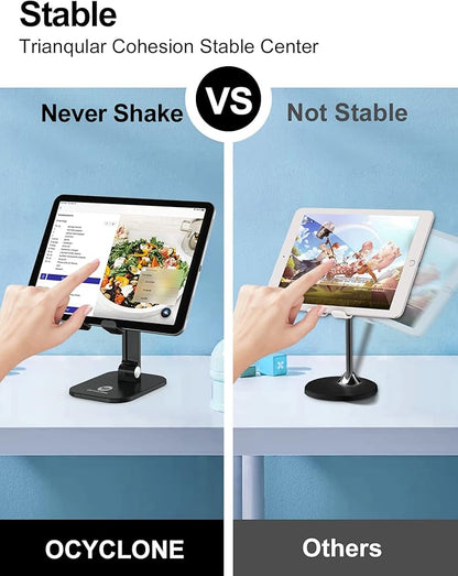 OCYCLONE Cell Phone Stand + 2 PCS Cable Organizer, Angle Height Adjustable iPhone Stand for Desk, Foldable Cell Phone Holder Tablet Stand Compatible with 4.7"-13" Phone Tablet