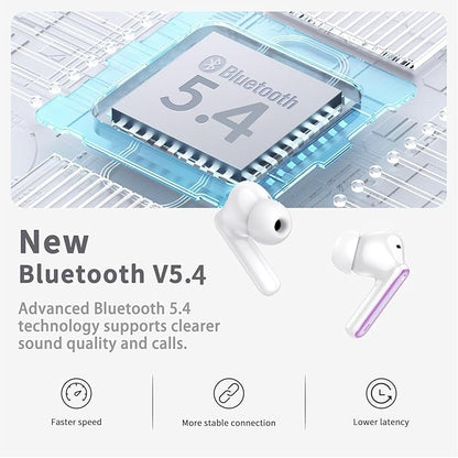 Wireless Earbuds, Bluetooth 5.4 Headphones in Ear with 4 ENC Noise Cancelling Mic, New Wireless Earphones HiFi Stereo Deep Bass 40H Playtime, in-Ear Bluetooth Earbuds LED Display IP7, USB-C, Violet