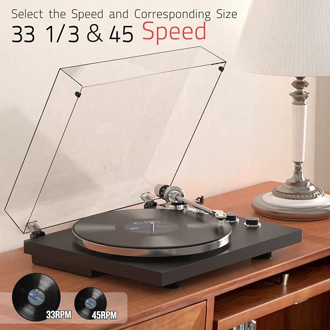 Turntables Record Player Wireless Output Connectivity Vinyl Player Belt-Drive Turn Tables Support 33&45 RPM Speed Phono Line Output USB Digital to PC Recording ATN3600L MM Cartridge Black