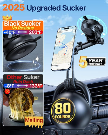HTU for MagSafe Car Phone Mount Magnetic Phone Holder for Windshield Vent Dashboard Magnetic Suction Phone Mount for iPhone 16/15/14/13/12 & Android (Black)