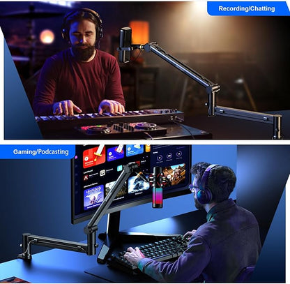 Microphone Arm,Aokeo AK-58 Desk Low Profile Adjustable Mic Boom Arm Stand,Suitable For Blue Yeti,Snowball iCE, HyperX QuadCast,SoloCast,Elgato Wave,Etc